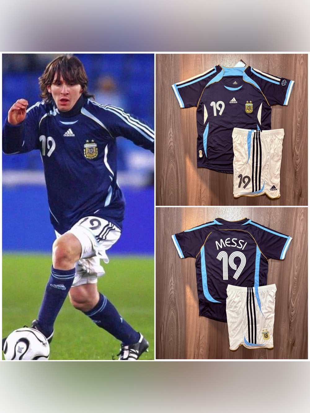 Messi #19 Argentina 2006 Away RETRO Kids Jersey Kit